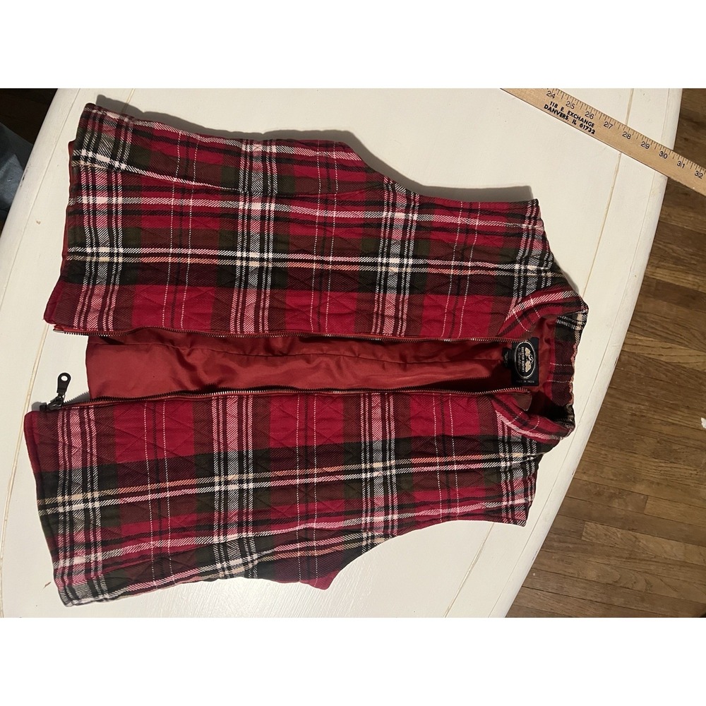 British Khaki‎ Robert Lighton Quilted Red Tartan Vest Sz 8 Equestrian Cabin Core